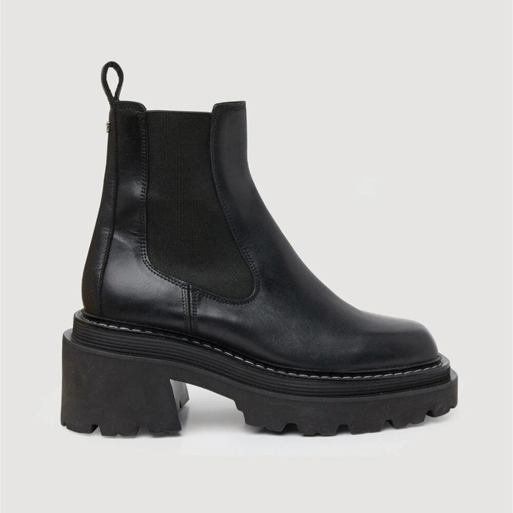 NEW Sandro Paris Black Leather Chelsea Boots Chunky Lug Sole Square Toe EU 37 - Picture 4 of 16